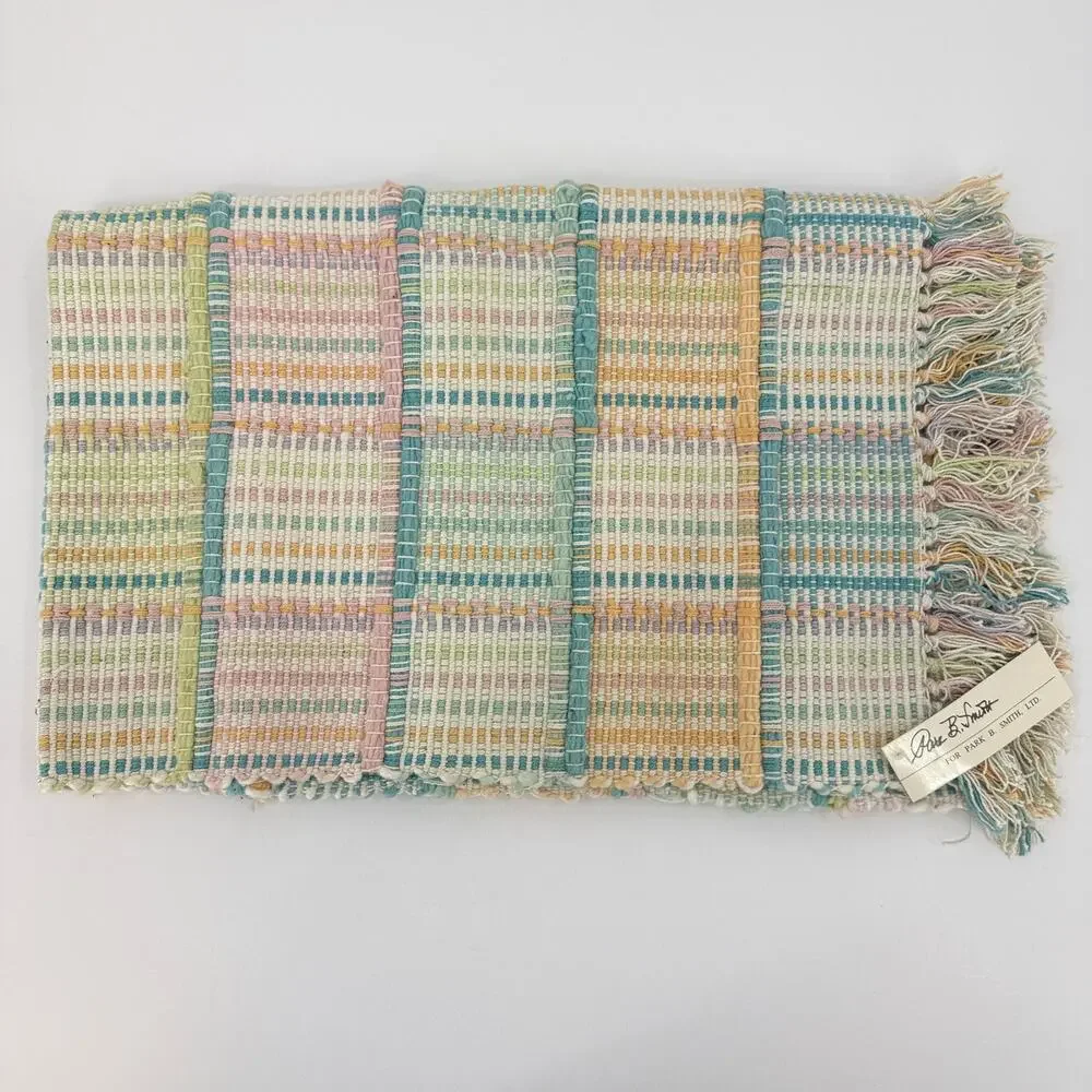 Vtg Park B Smith Handwoven Cotton Accent Rug 30 x 48 Pastel Madison Dawn Fringe